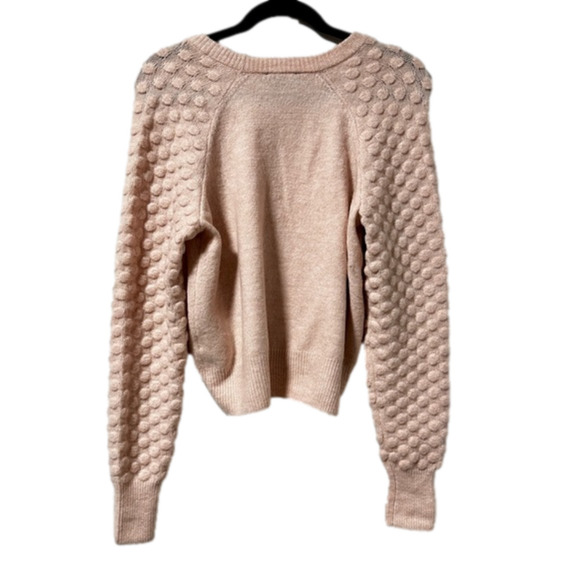 DKNY Pink Sweater Pom Pom Sleeve Women's Size Small Romantic Pastel Feminine - Picture 4 of 12